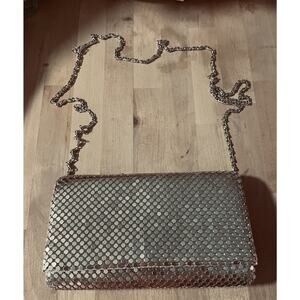 Jessica McClintock Gold/Platinum Metal Mesh Evening Bag Shoulder Strap Sm Stain